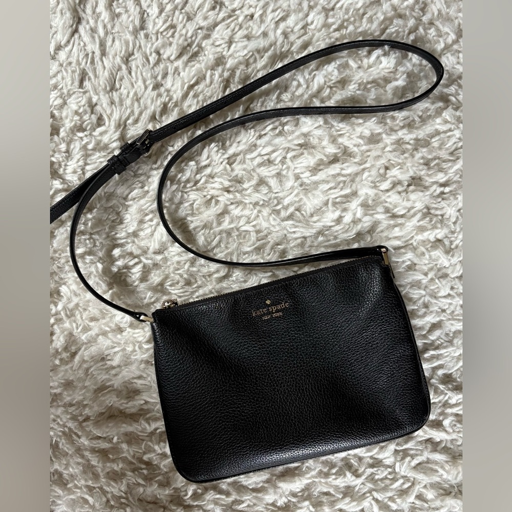 Kate Spade Leila Triple Gusset Zip Crossbody Black Pebbled Leather